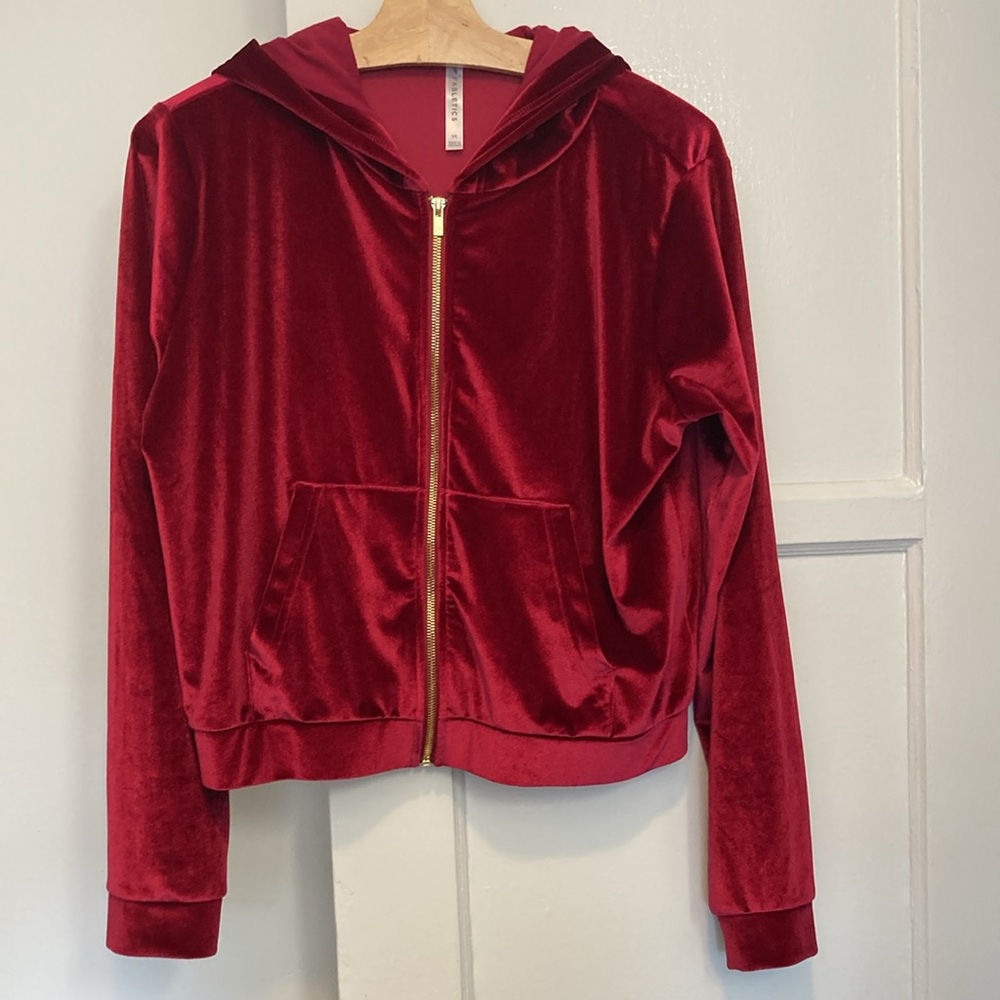 Fabletics Red Velour ‘Donna’ Hooded Jacket Med